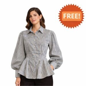 FREE DO+BE BALLOON Sleeve Peplum Button Down Shirt